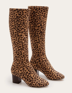 Round Toe Stretch Boots-Natural Cheetah