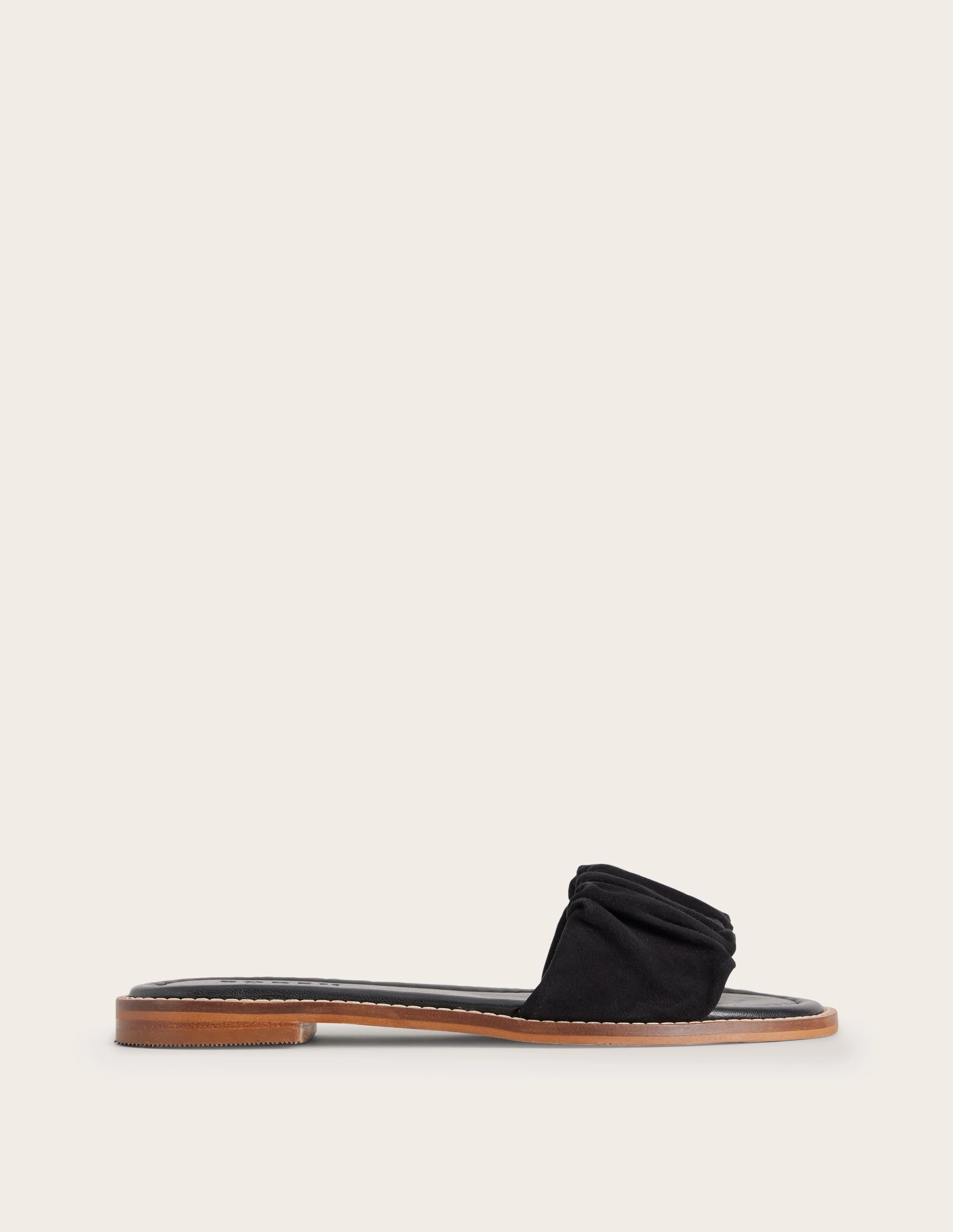 Ruched Flat Sandals-Black