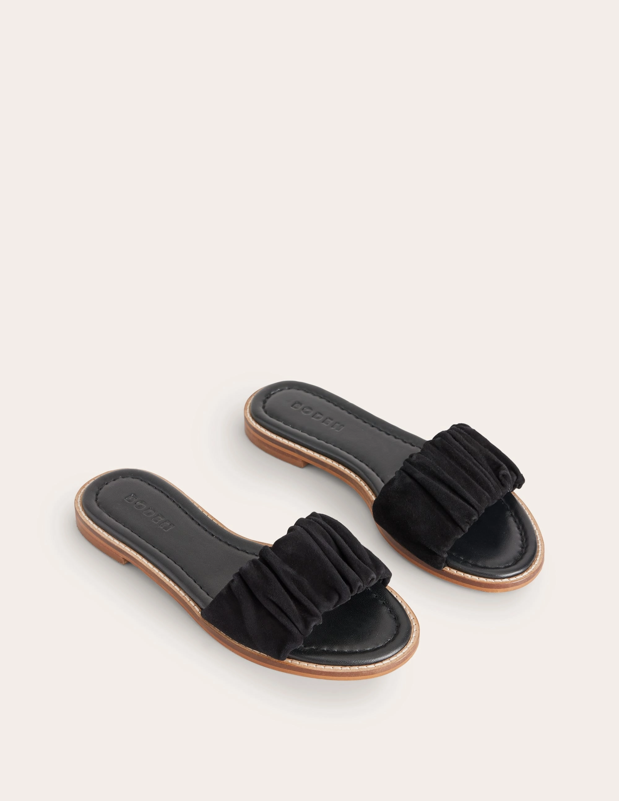 Ruched Flat Sandals-Black