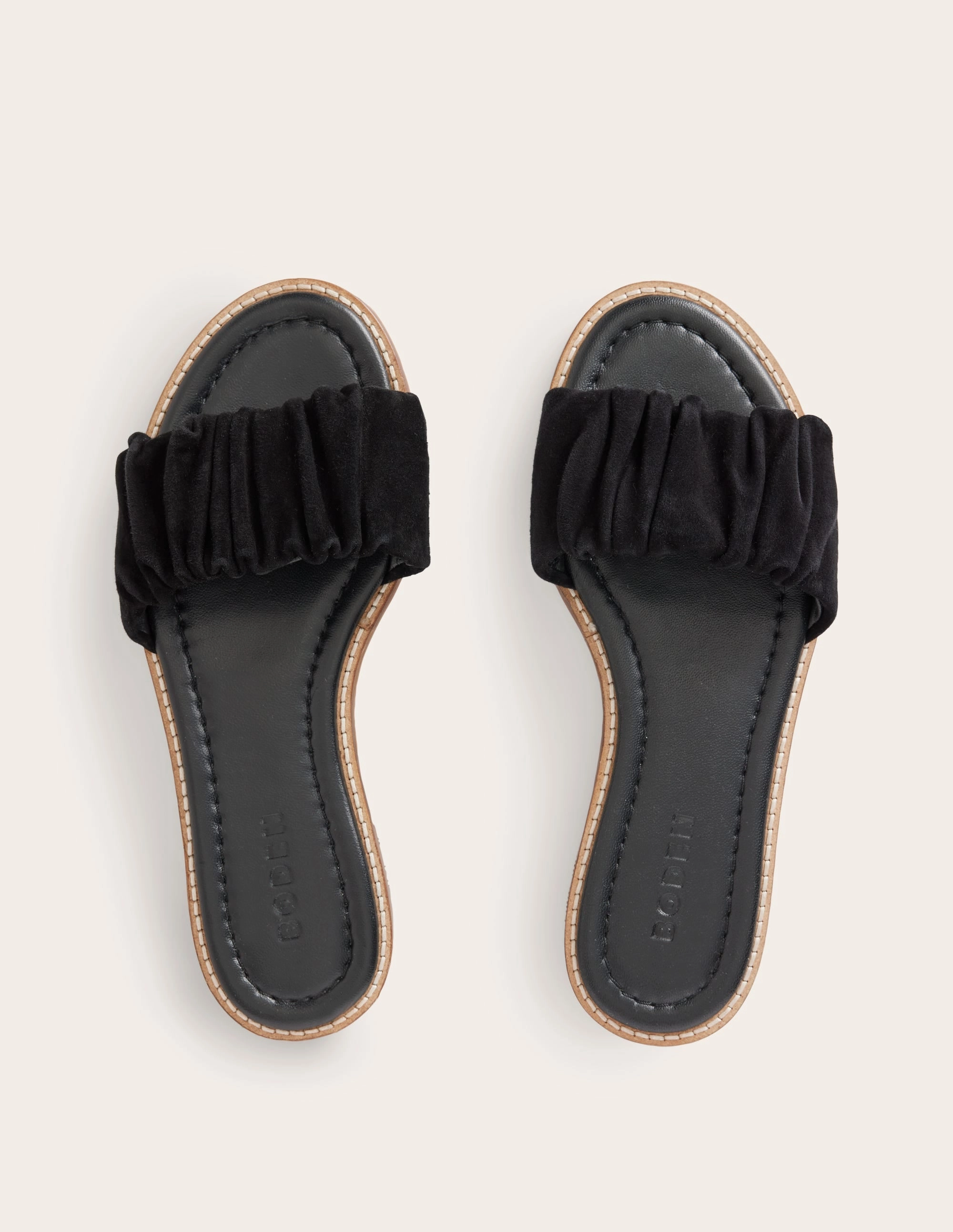 Ruched Flat Sandals-Black