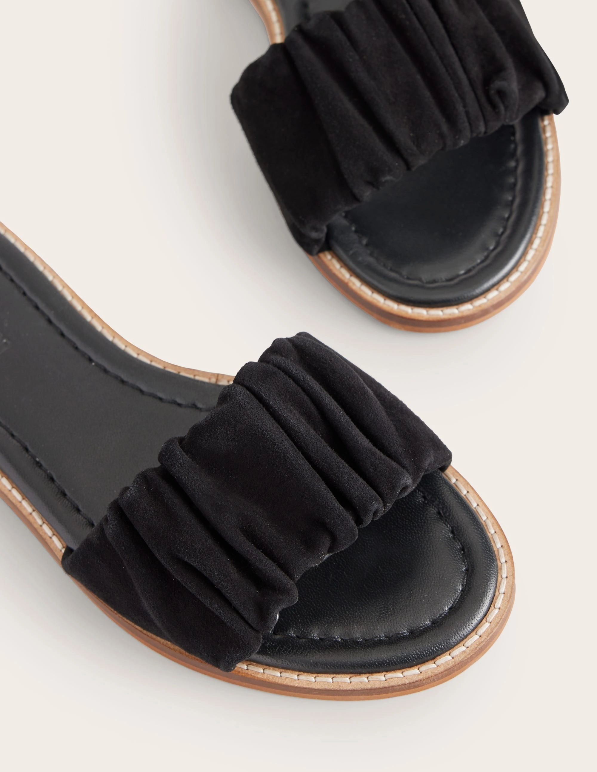 Ruched Flat Sandals-Black