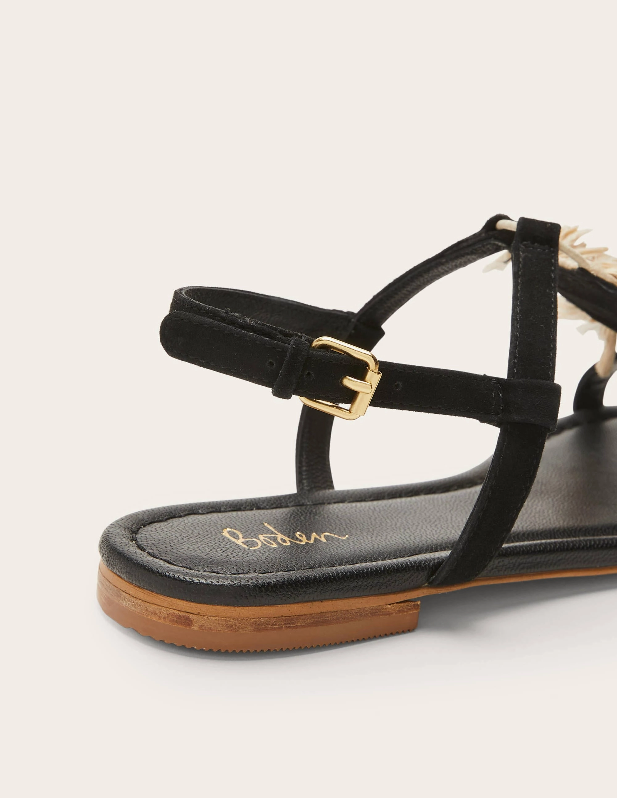 Sarah Fringe Flat Sandals-Black