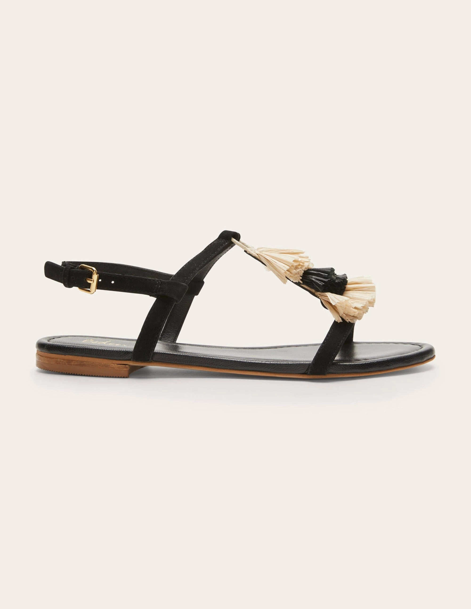 Sarah Fringe Flat Sandals-Black
