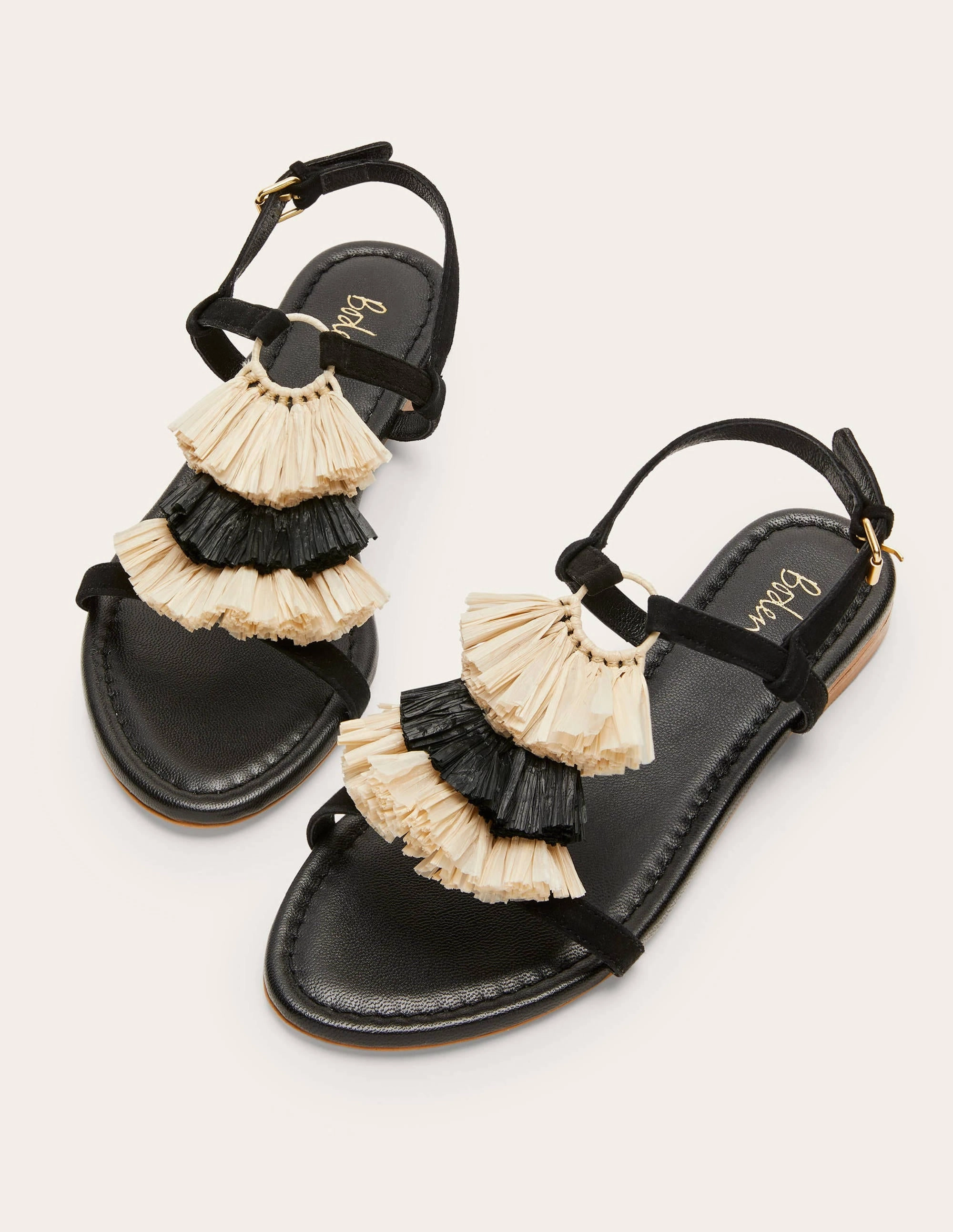 Sarah Fringe Flat Sandals-Black