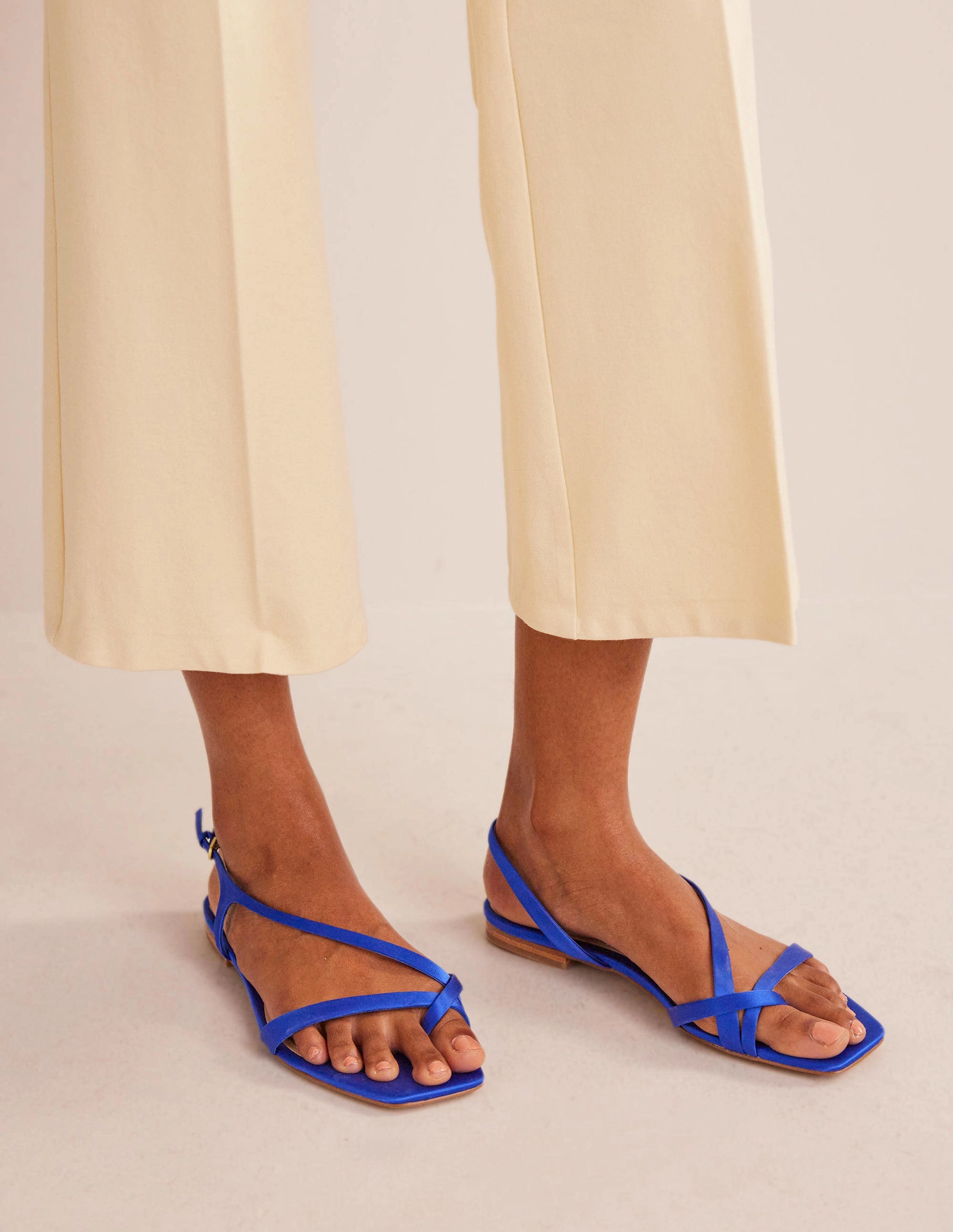 Satin Toe Loop Flat Sandals-Bright Blue Satin