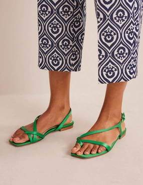 Satin Toe Loop Flat Sandals-Bright Green Satin