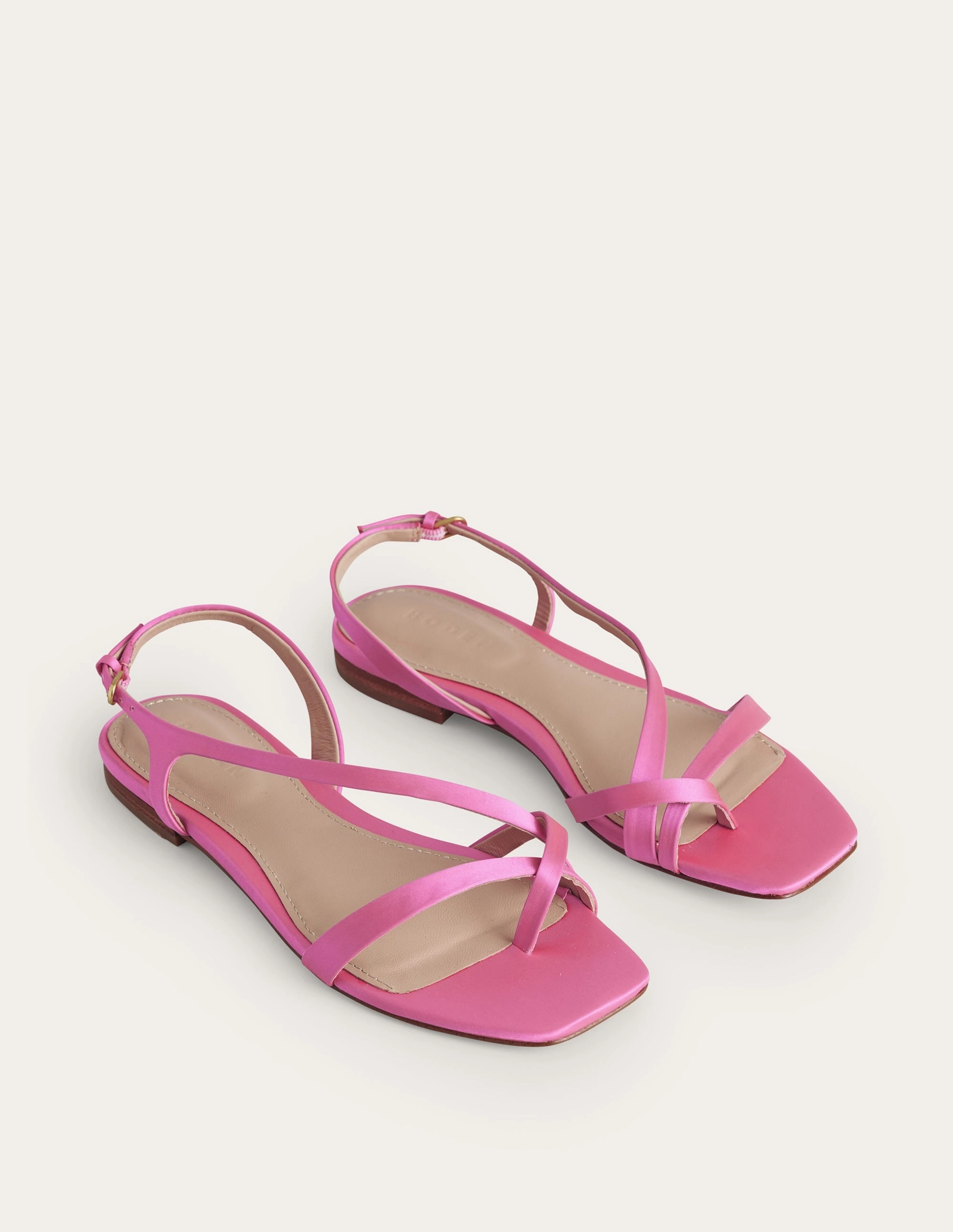 Satin Toe Loop Flat Sandals-Festival Pink Satin