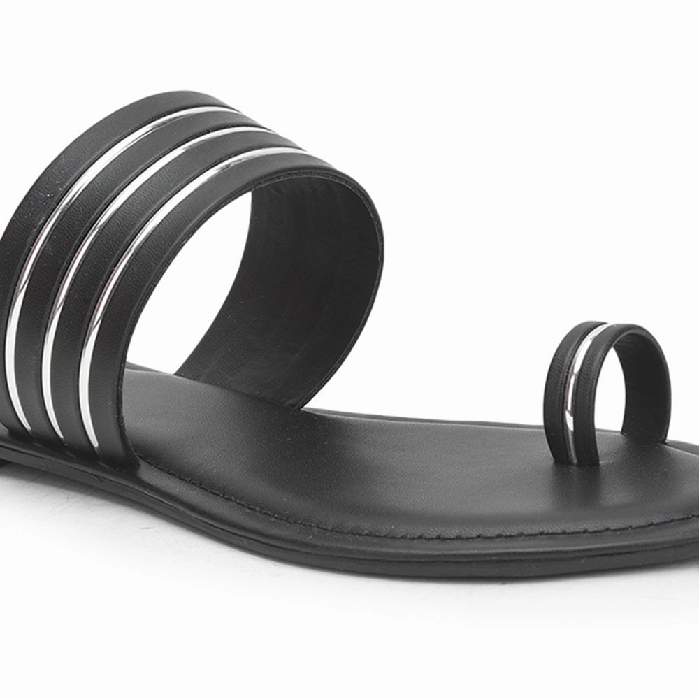 Senorita Toe Ring Slippers For Ladies (Black) DZL-866 By Liberty