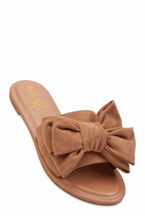 Solid Bow Band Slide Sandals