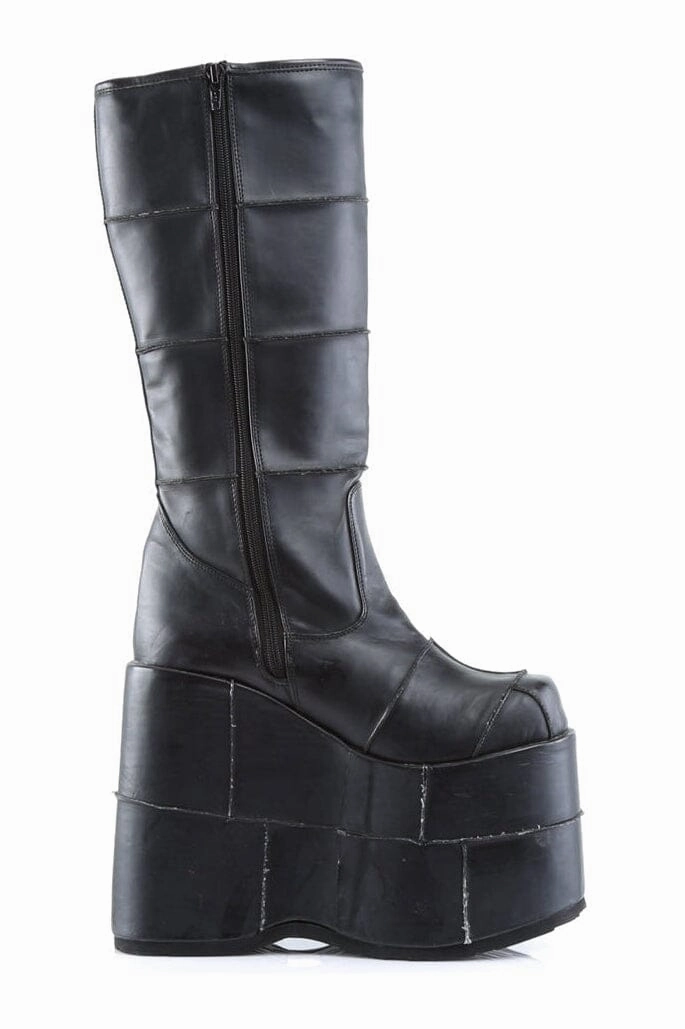 STACK-301 Black Vegan Leather Knee Boot