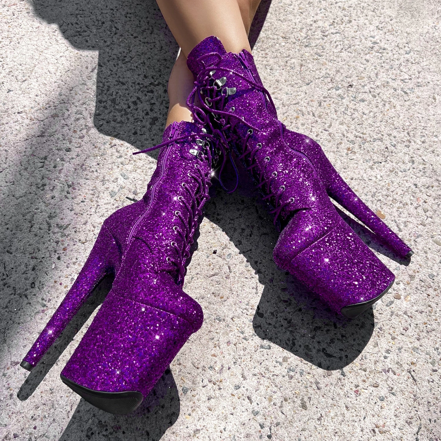 The Glitterati Xtra - Wide Fit Boot - ENIGMA PURPLE - 8INCH