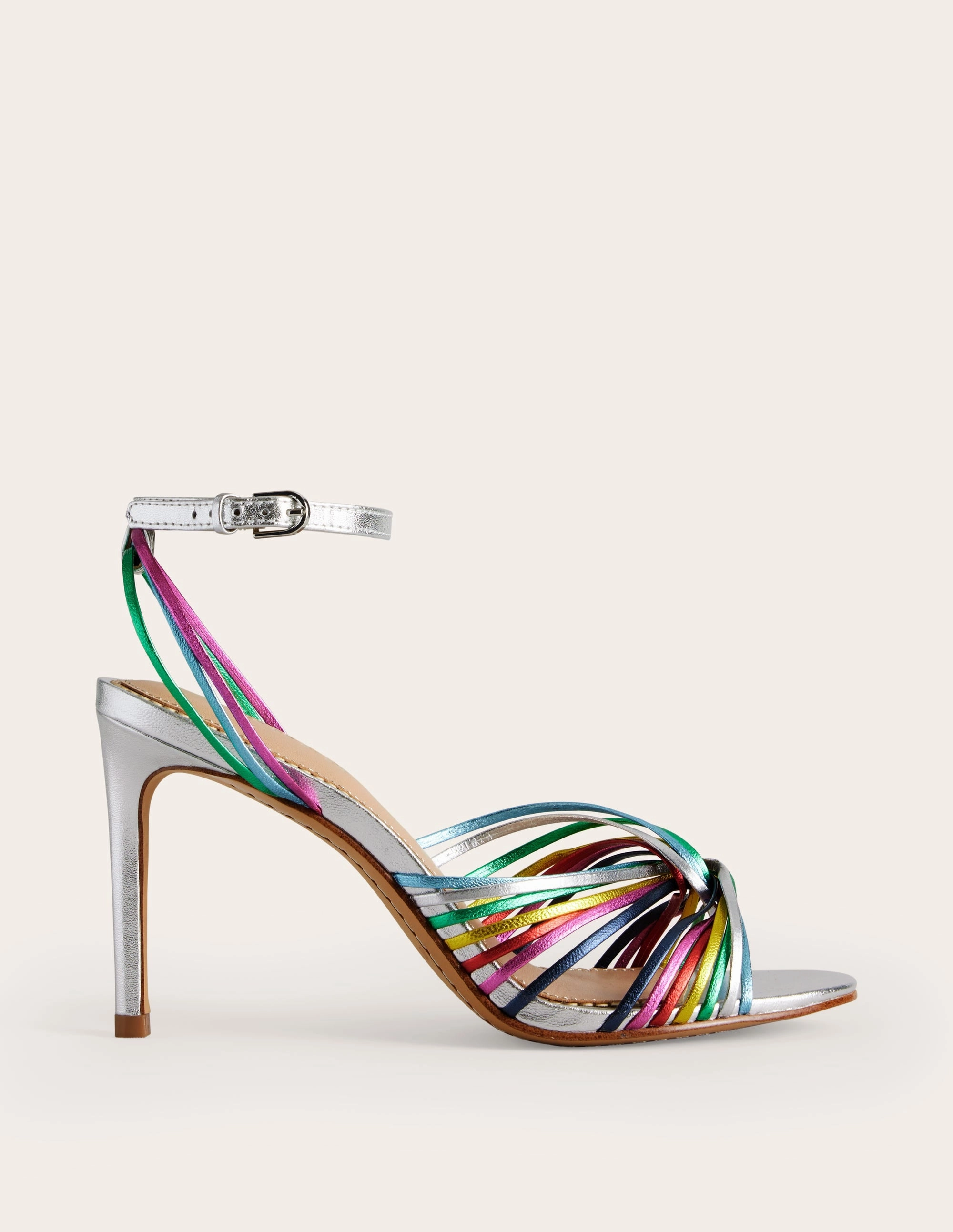 Twist Front Heeled Sandals-Multi Metallic Leather