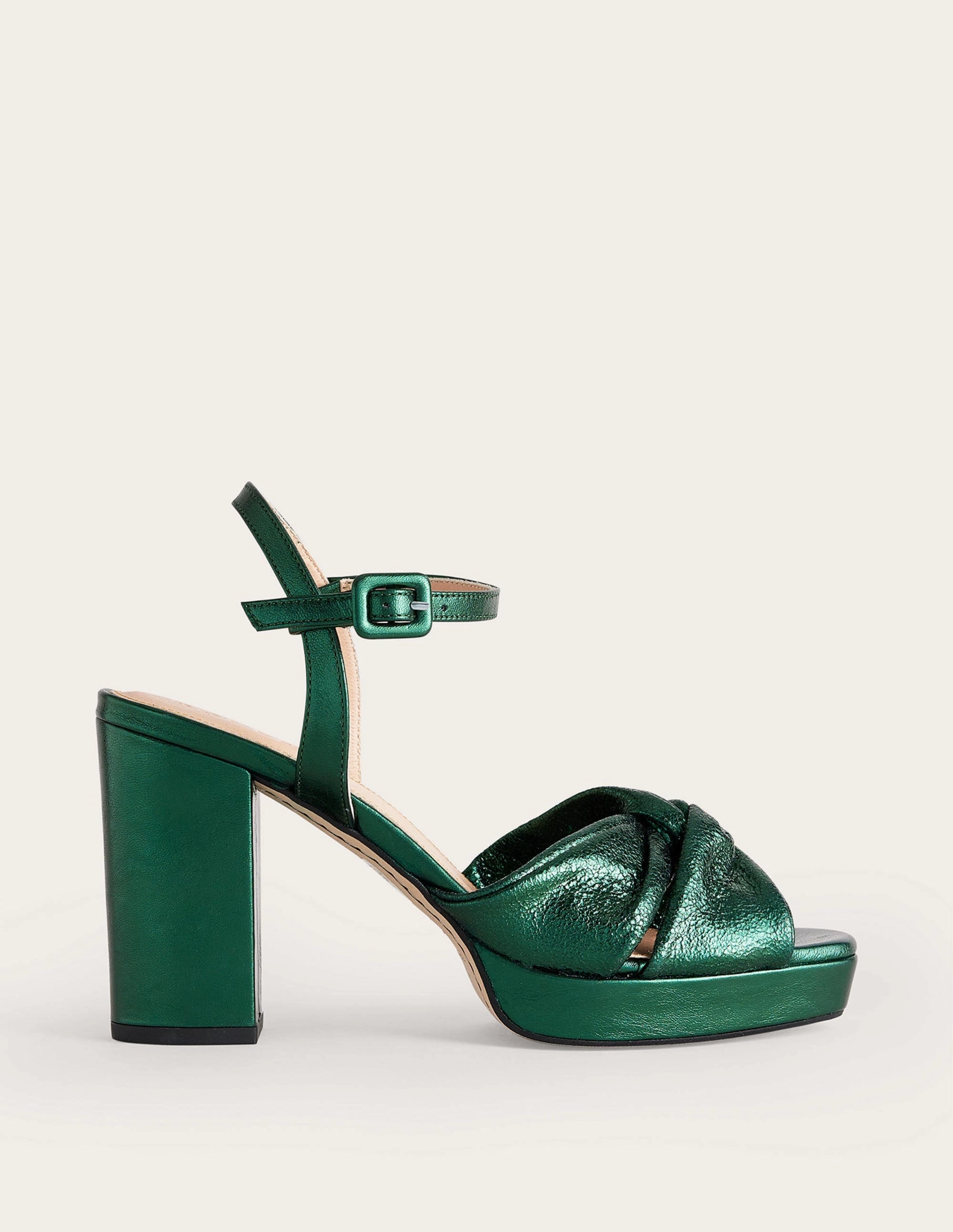 Twist Front Platform Sandals-Winter Green Metallic Leather