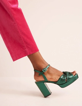 Twist Front Platform Sandals-Winter Green Metallic Leather