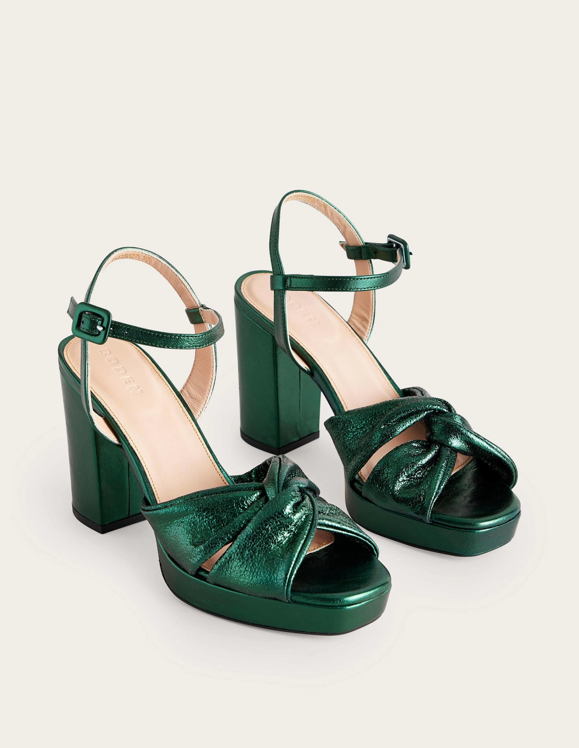 Twist Front Platform Sandals-Winter Green Metallic Leather