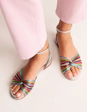Twist Front Sandals-Multi Metallic Leather