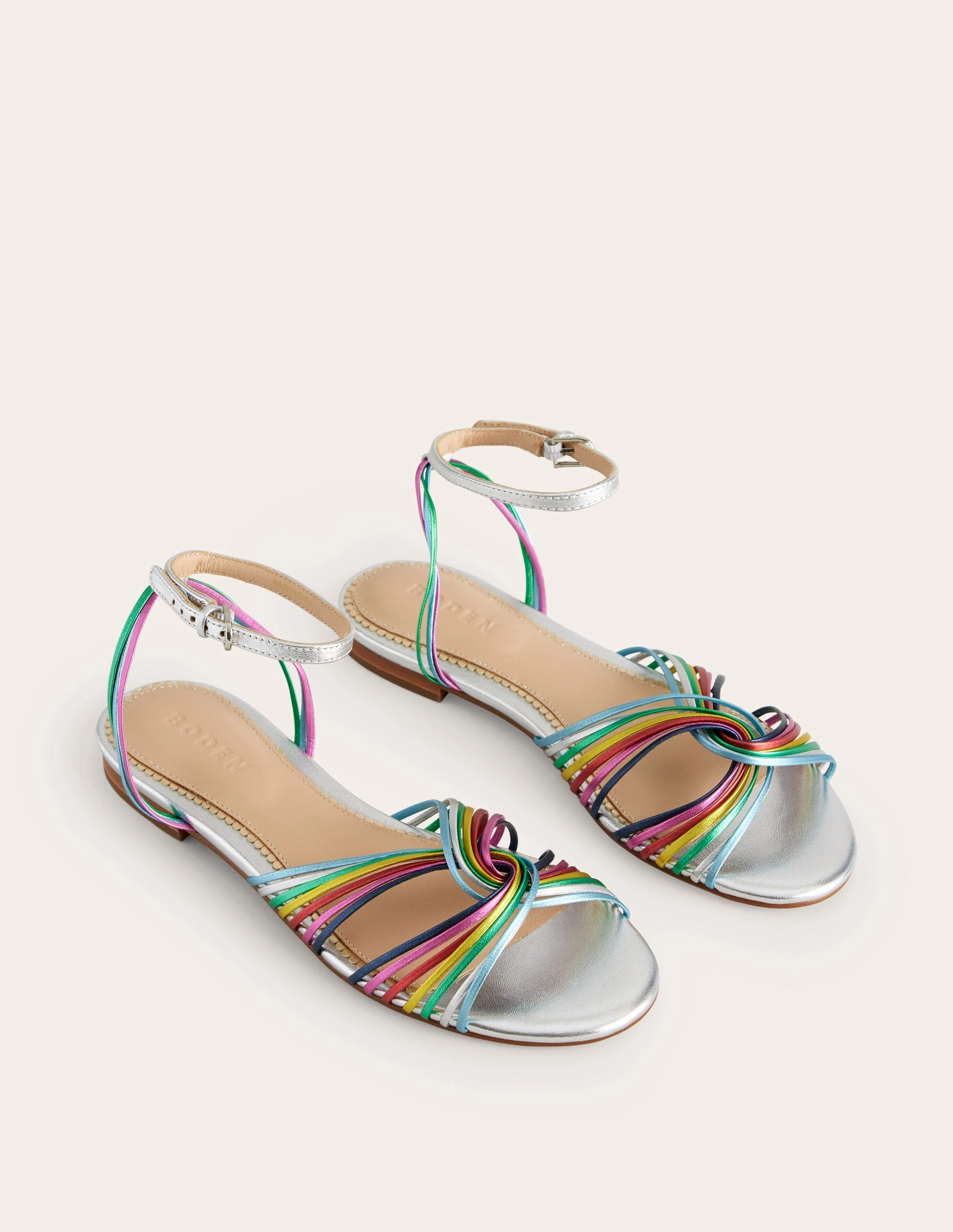Twist Front Sandals-Multi Metallic Leather