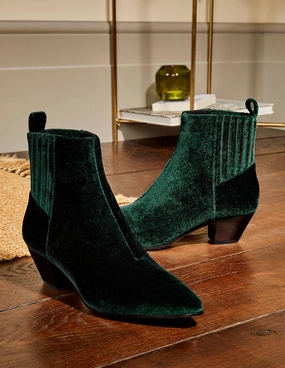 Western Ankle Boots-Midnight Garden Velvet