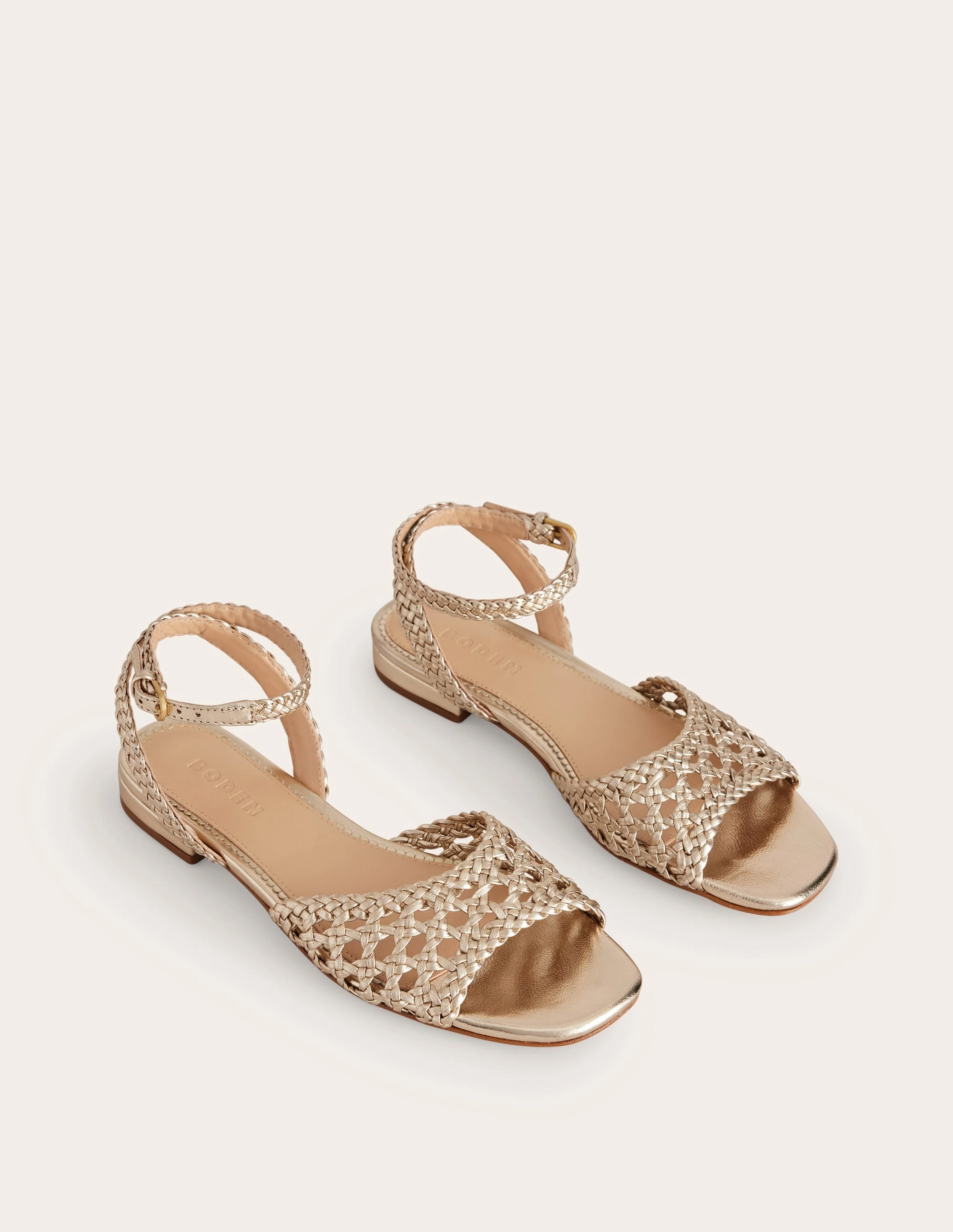 Woven Flat Sandals-Gold
