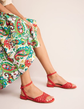 Woven Flat Sandals-Post Box Red