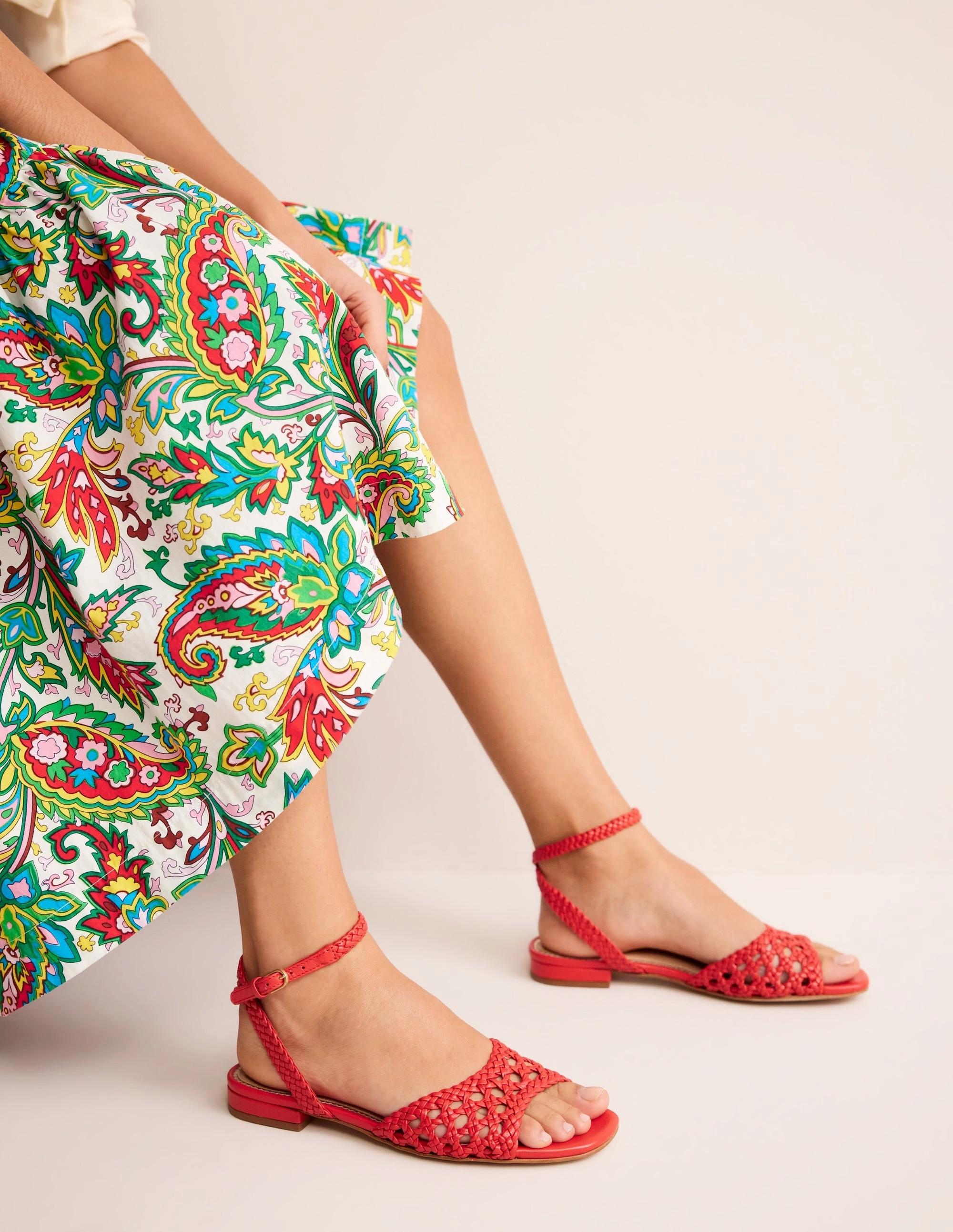 Woven Flat Sandals-Post Box Red