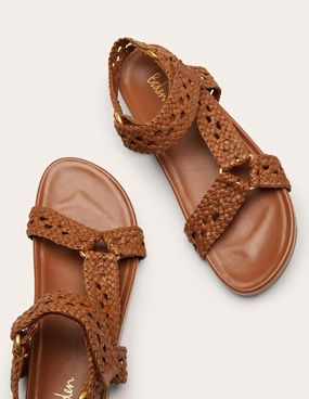 Woven Leather Sandals-Tan